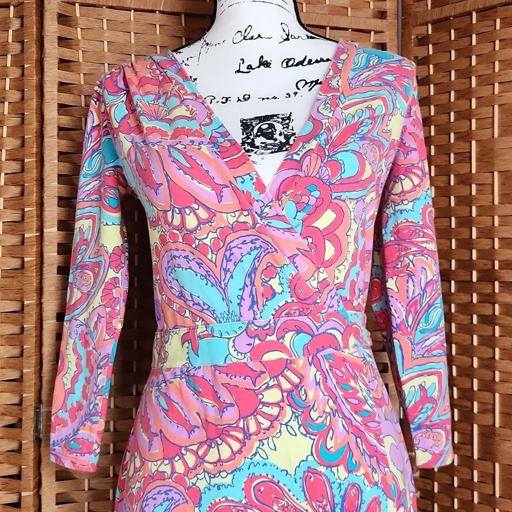 Lilly Pulitzer, Summer, Spring, Adriana Jersey V-neck, Colorful Wrap Maxi Dress - Picture 8 of 9